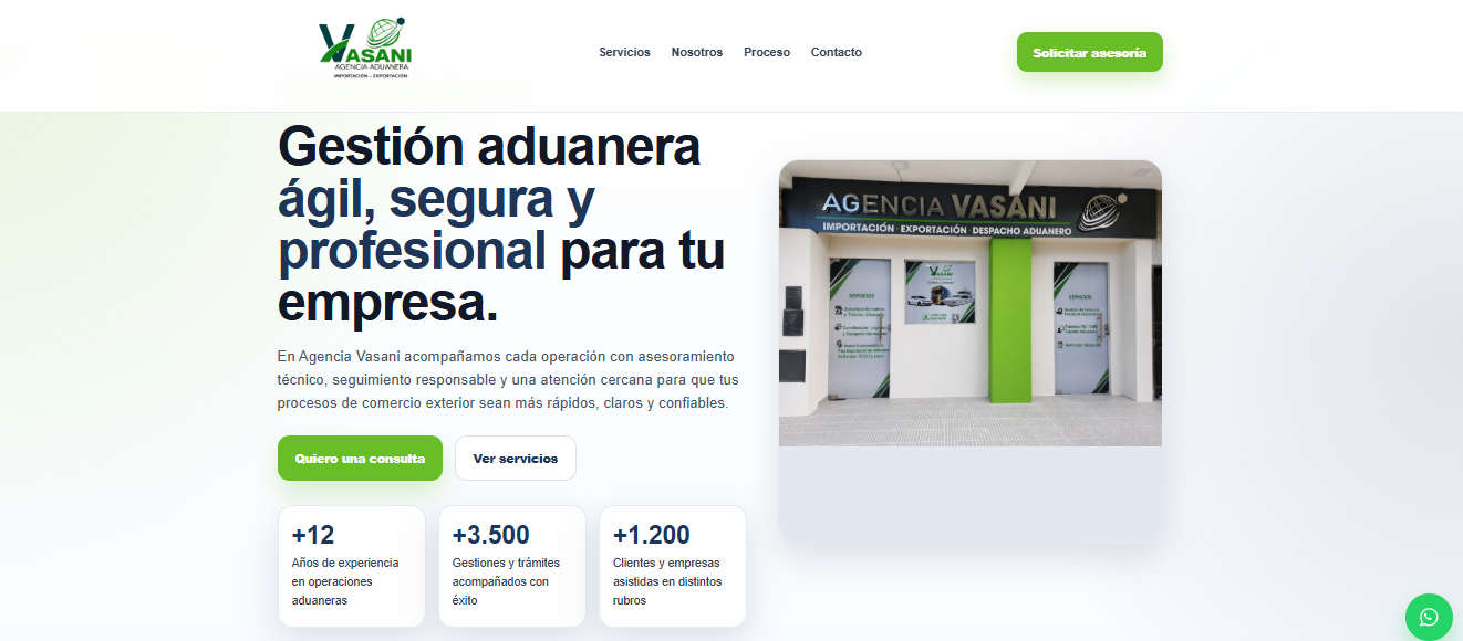 Captura del sitio Agencia Vasani